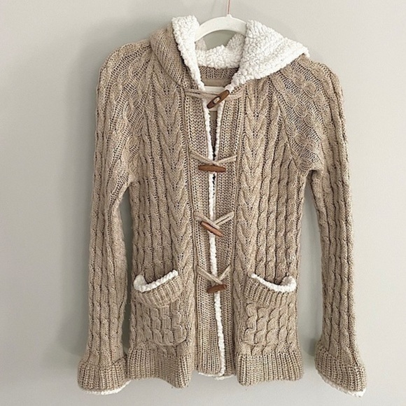 Zara Knit Hooded Toggle Wool Sherpa Trim Sweater Jacket​ - Picture 1 of 8